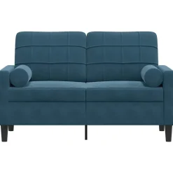 vidaXL Canapé 2 places avec oreillers décoratifs bleu 120 cm velours