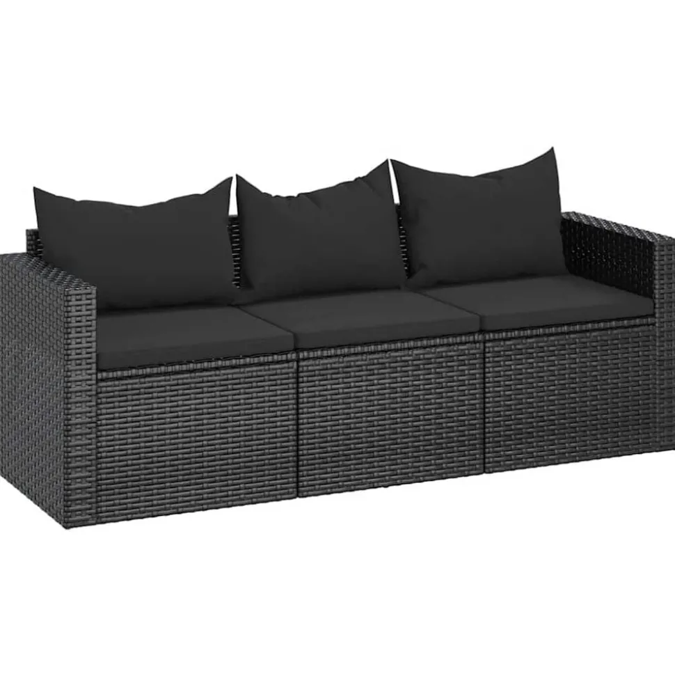 vidaXL Canapé de jardin à 3 places avec coussins noir résine tressée