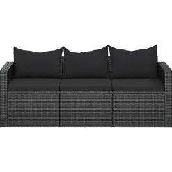 vidaXL Canapé de jardin à 3 places avec coussins noir résine tressée