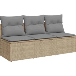 vidaXL Canapé de jardin avec coussins 3 places beige résine tressée