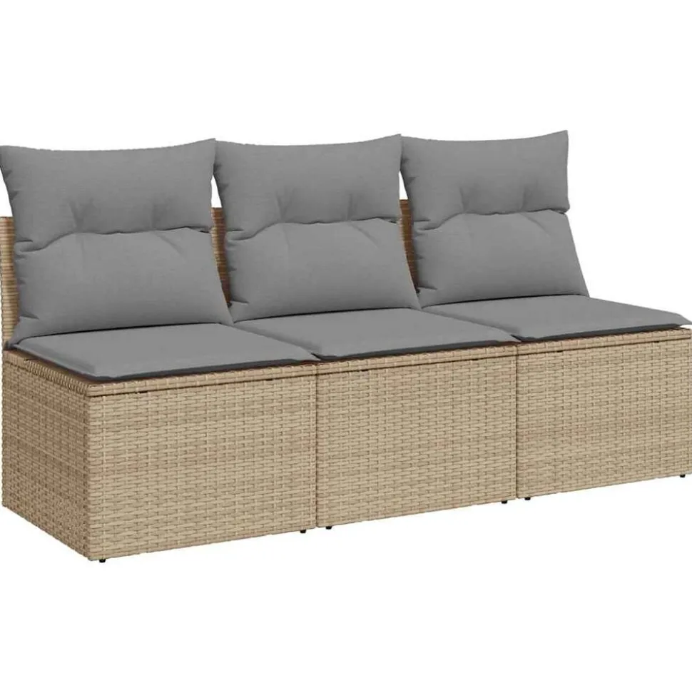vidaXL Canapé de jardin avec coussins 3 places beige résine tressée