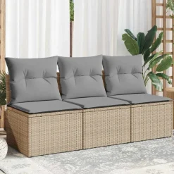 vidaXL Canapé de jardin avec coussins 3 places beige résine tressée