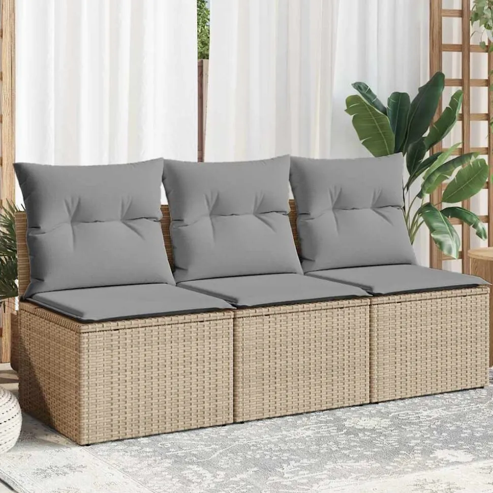 vidaXL Canapé de jardin avec coussins 3 places beige résine tressée