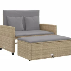 vidaXL Canapé de jardin avec coussins 2 places beige résine tressée