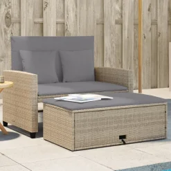 vidaXL Canapé de jardin avec coussins 2 places beige résine tressée