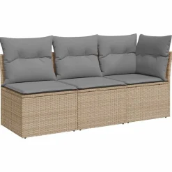 vidaXL Canapé de jardin avec coussins 3 places beige résine tressée