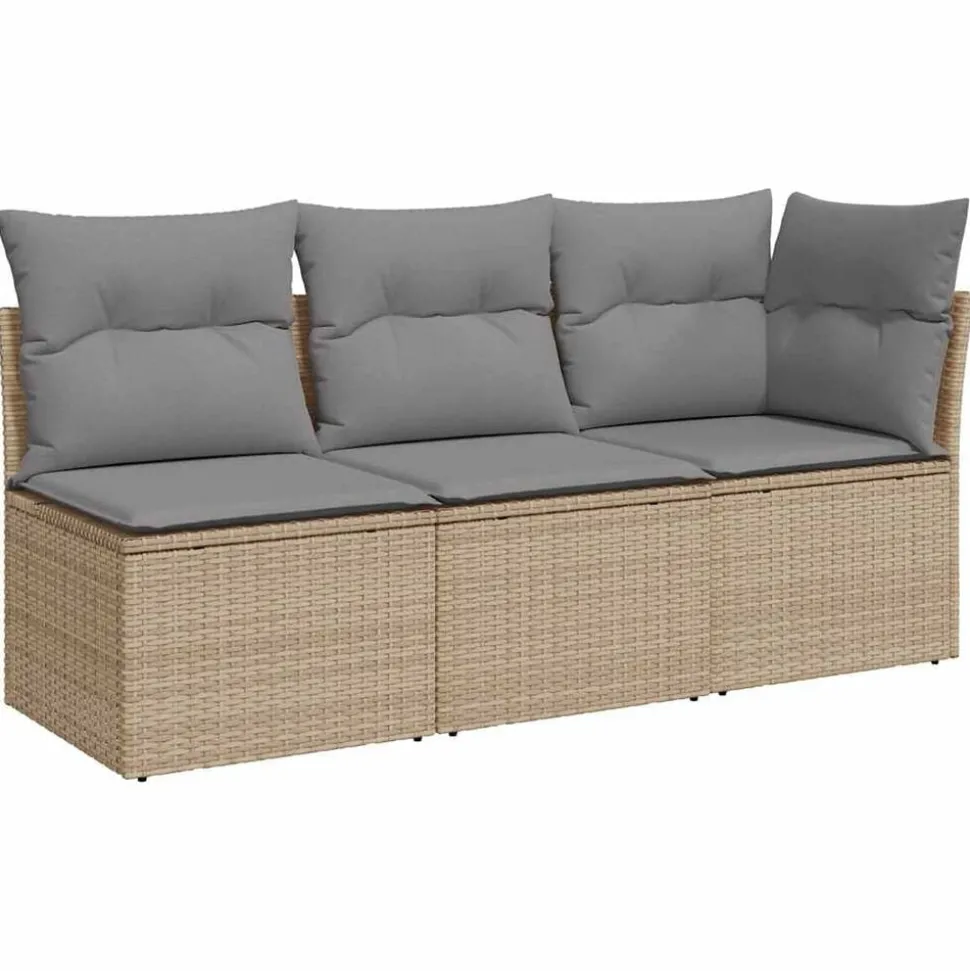 vidaXL Canapé de jardin avec coussins 3 places beige résine tressée