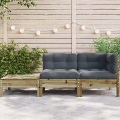 vidaXL Canapé de jardin avec coussins et repose-pied bois pin imprégné