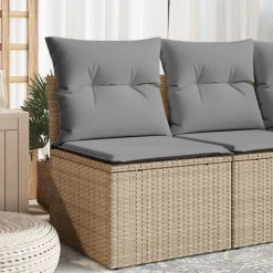 vidaXL Canapé de jardin sans accoudoirs coussins beige résine tressée
