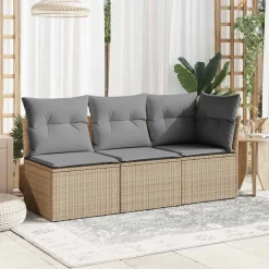 vidaXL Canapé de jardin sans accoudoirs coussins beige résine tressée