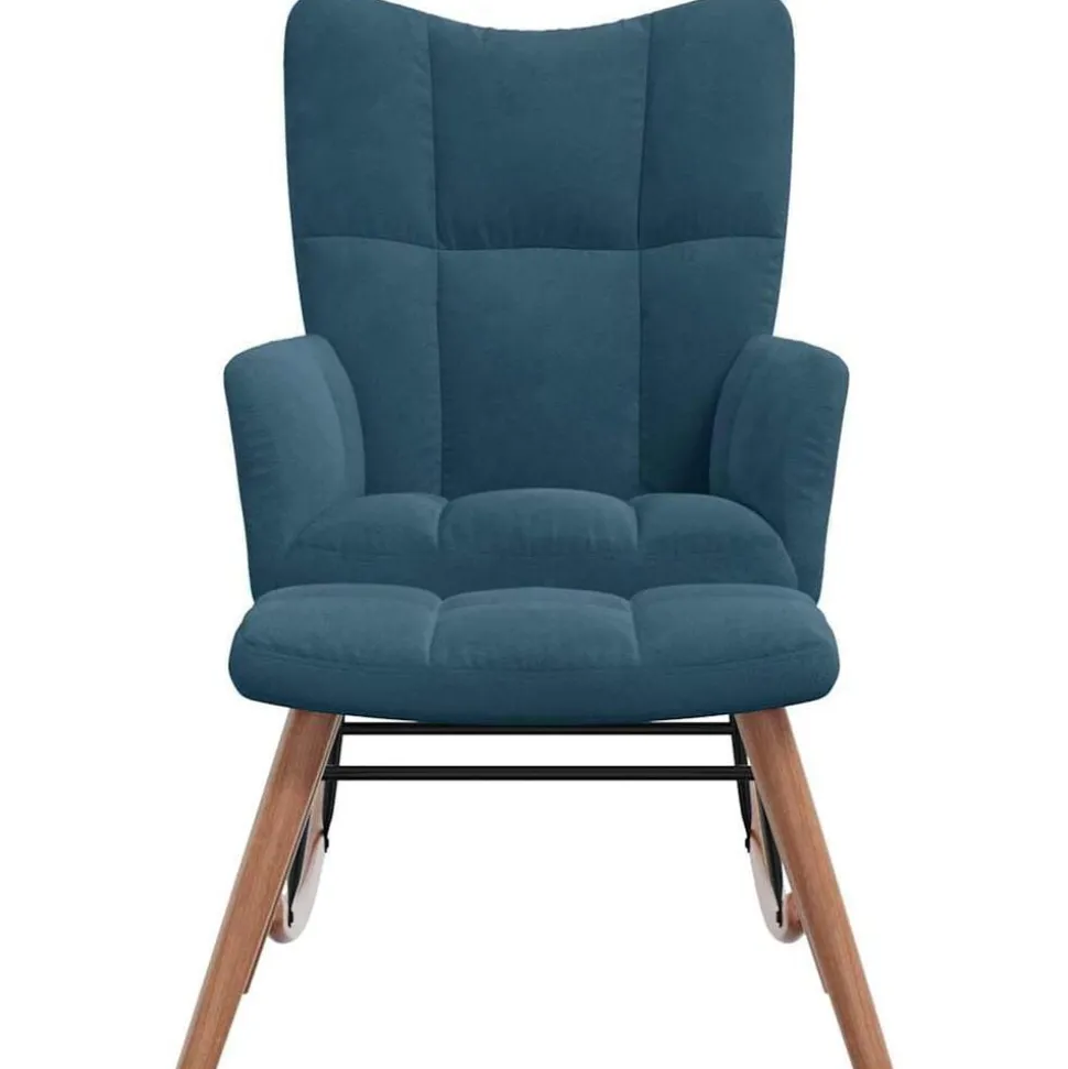 vidaXL Chaise à bascule avec tabouret en velours bleu