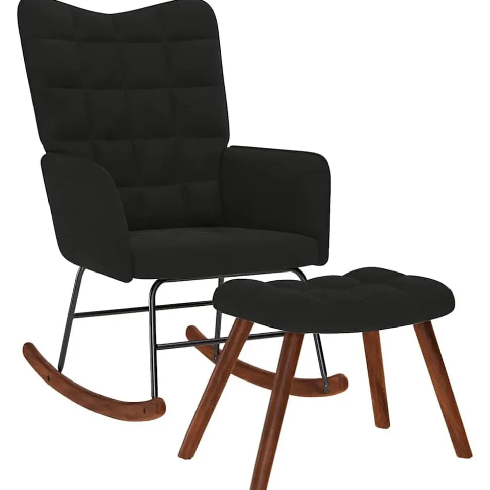 vidaXL Chaise à bascule avec tabouret en velours noir