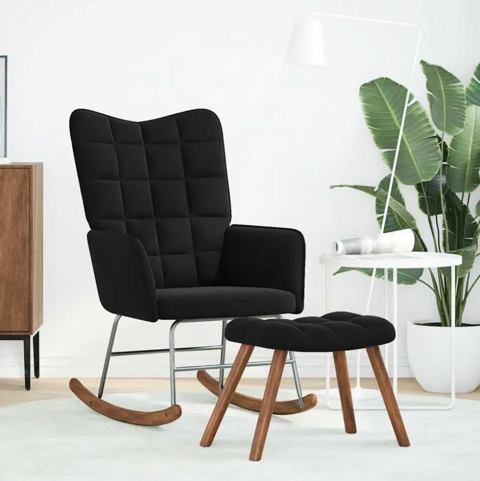 vidaXL Chaise à bascule avec tabouret en velours noir