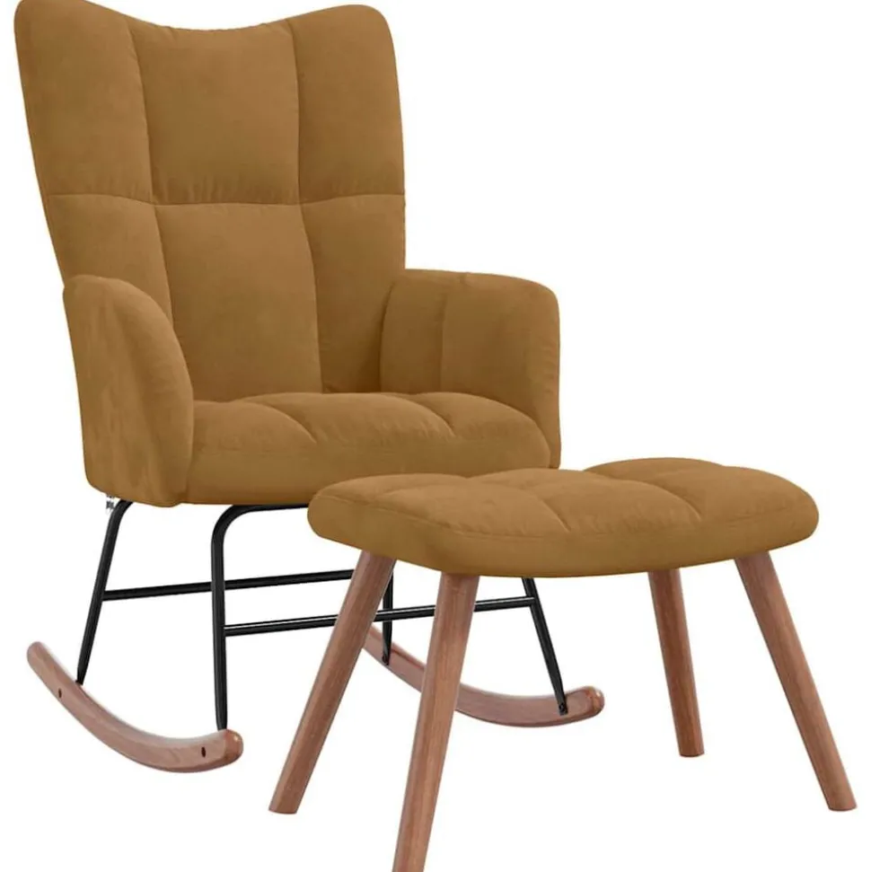 vidaXL Chaise à bascule avec tabouret en velours marron