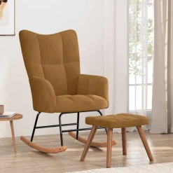 vidaXL Chaise à bascule avec tabouret en velours marron