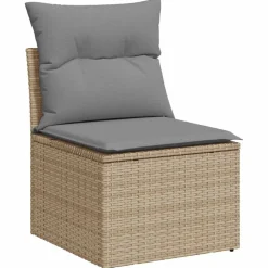 vidaXL Chaise de jardin sans accoudoirs avec coussins beige poly rotin