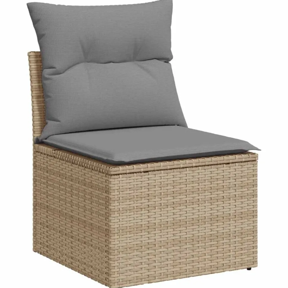 vidaXL Chaise de jardin sans accoudoirs avec coussins beige poly rotin