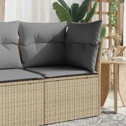 vidaXL Chaise de jardin sans accoudoirs avec coussins beige poly rotin
