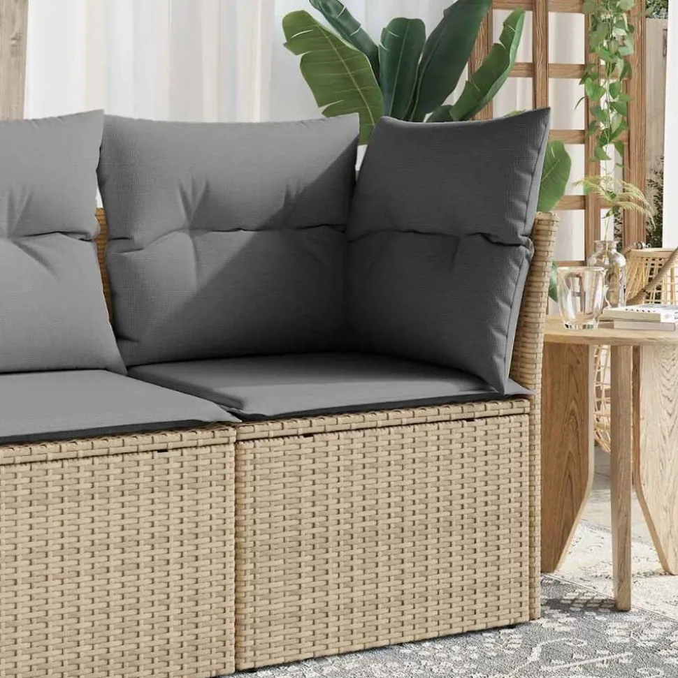 vidaXL Chaise de jardin sans accoudoirs avec coussins beige poly rotin