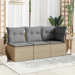 vidaXL Chaise de jardin sans accoudoirs avec coussins beige poly rotin