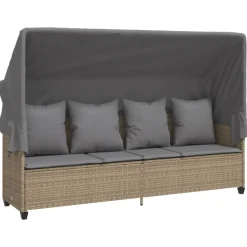 vidaXL Chaise longue avec auvent et coussins beige résine tressée