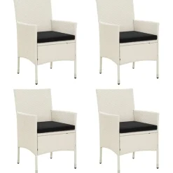 vidaXL Chaises de jardin avec coussins lot de 4 Résine tressée Blanc