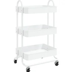 vidaXL Chariot à 3 niveaux Blanc 43x34x79 cm Acier