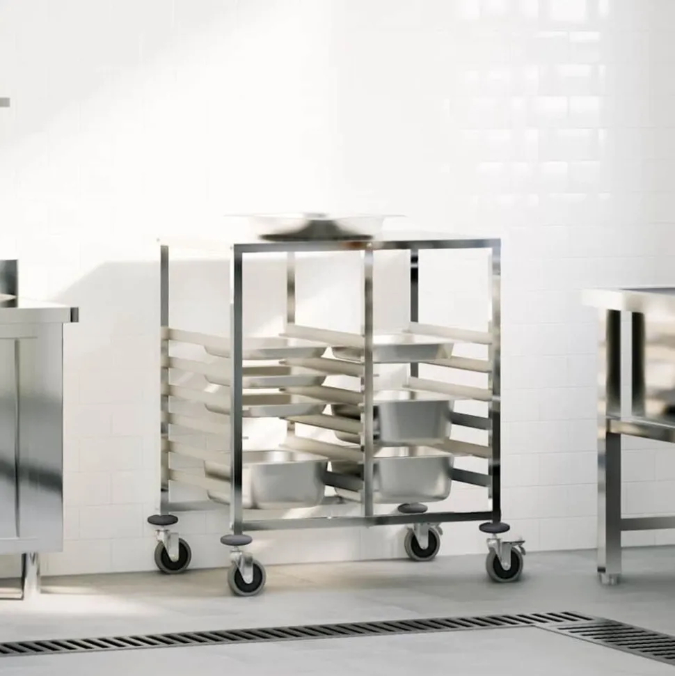 vidaXL Chariot à plateaux 12 bacs GN 75x55x87 cm acier inoxydable