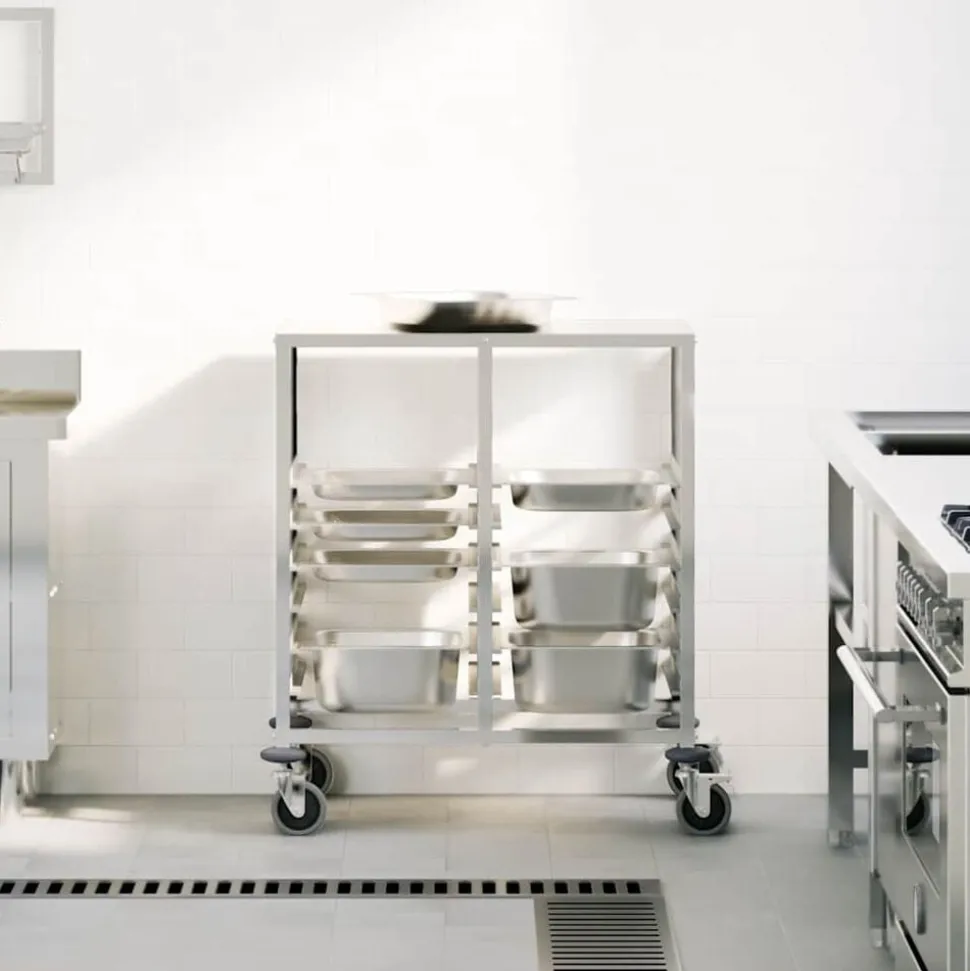 vidaXL Chariot à plateaux 12 bacs GN 75x55x87 cm acier inoxydable