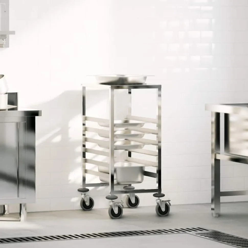 vidaXL Chariot à plateaux 6 bacs GN 39x55x87 cm acier inoxydable