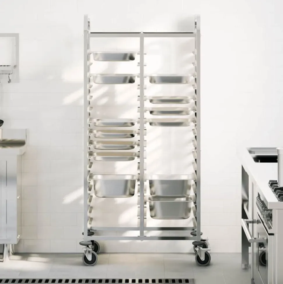 vidaXL Chariot à plateaux 32 bacs GN 75x55x162,5 cm acier inoxydable