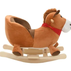 vidaXL Cheval à bascule avec dossier Peluche 60x32x50 cm Marron