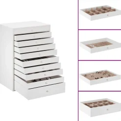 vidaXL Coffret à bijoux 10 niveaux avec porte-montres Blanc 29 x 20,5 x 40,5 cm