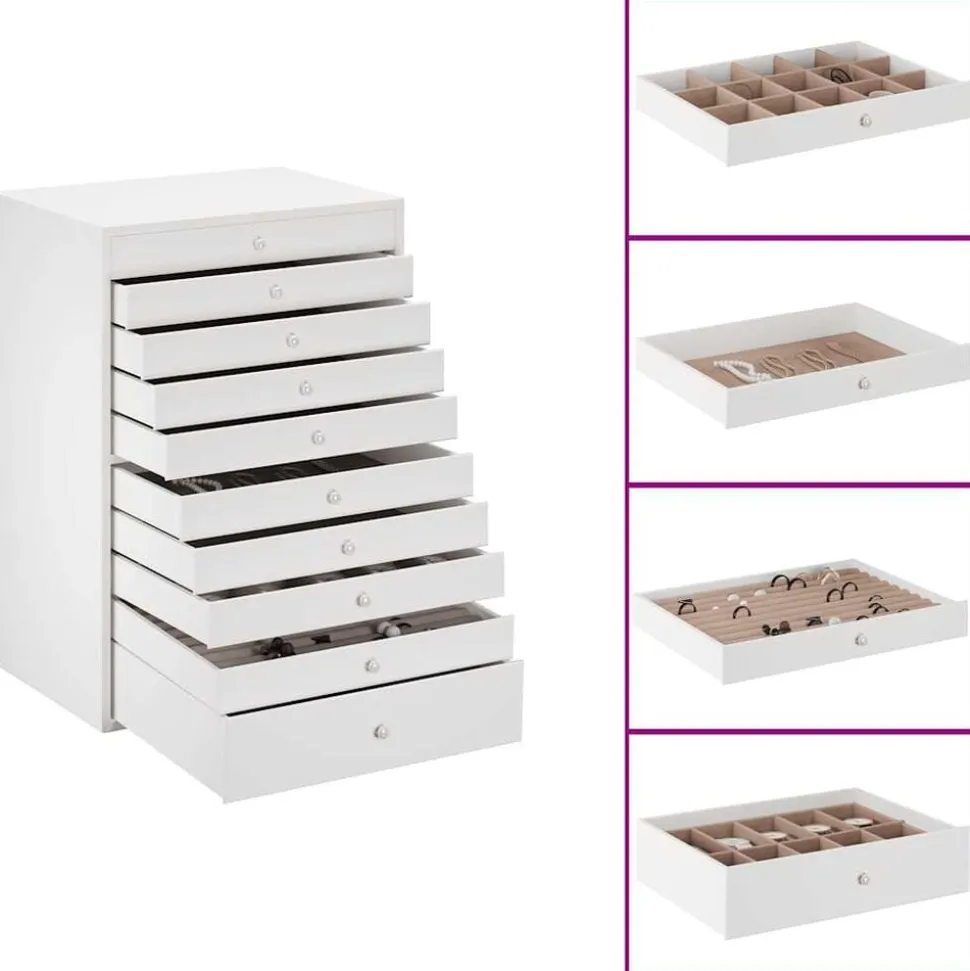 vidaXL Coffret à bijoux 10 niveaux avec porte-montres Blanc 29 x 20,5 x 40,5 cm