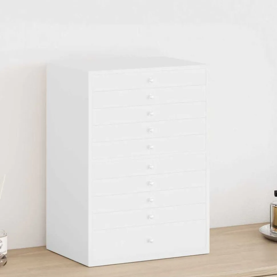 vidaXL Coffret à bijoux 10 niveaux avec porte-montres Blanc 29 x 20,5 x 40,5 cm
