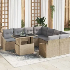 vidaXL Ensemble de canapé de jardin 9 pcs Beige et Gris clair