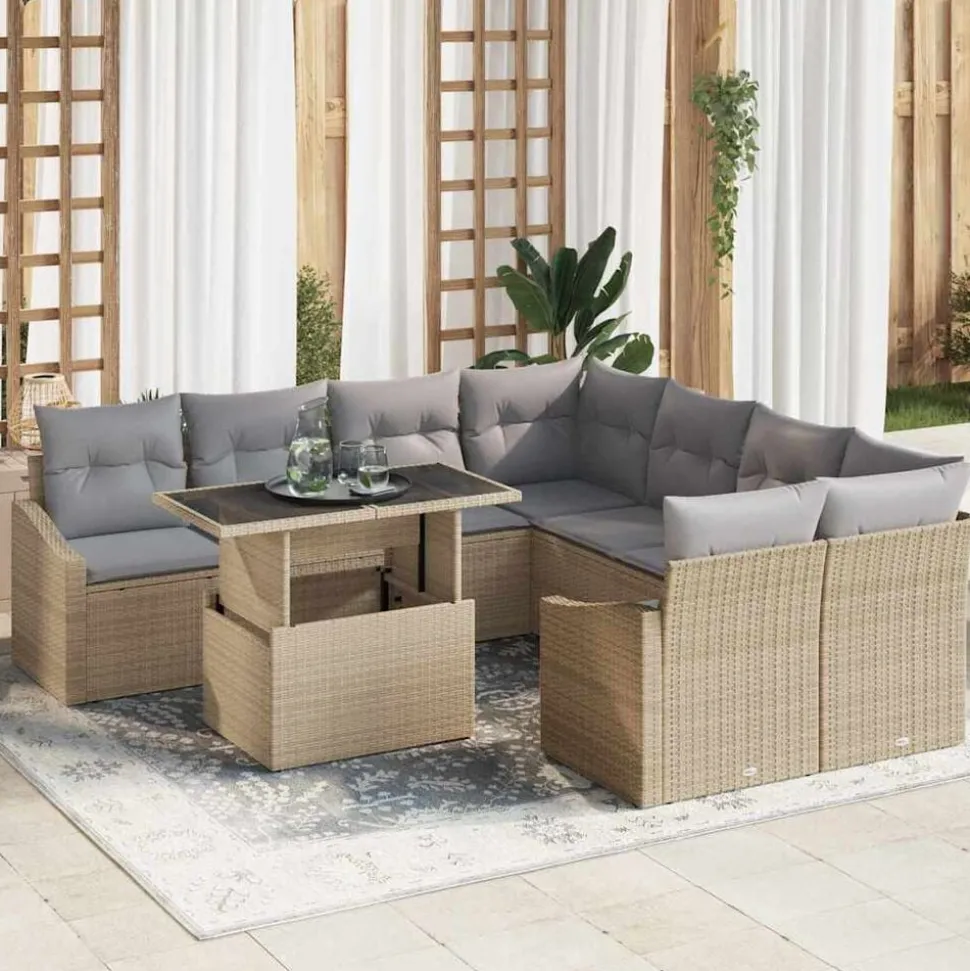 vidaXL Ensemble de canapé de jardin 9 pcs Beige et Gris clair
