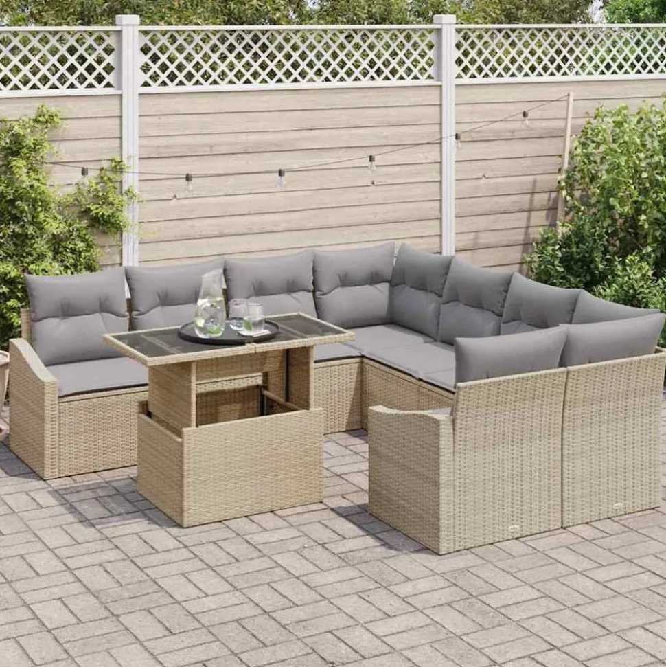 vidaXL Ensemble de canapé de jardin 9 pcs Beige et Gris clair