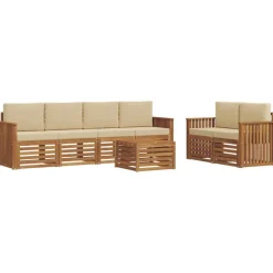 vidaXL Ensemble de canapés d'extérieur avec coussin Naturel et Beige