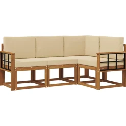 vidaXL Ensemble de canapés d'extérieur 4 pcs Naturel et Beige