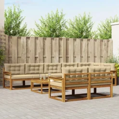 vidaXL Ensemble de canapés d'extérieur 9 pcs Naturel et Beige