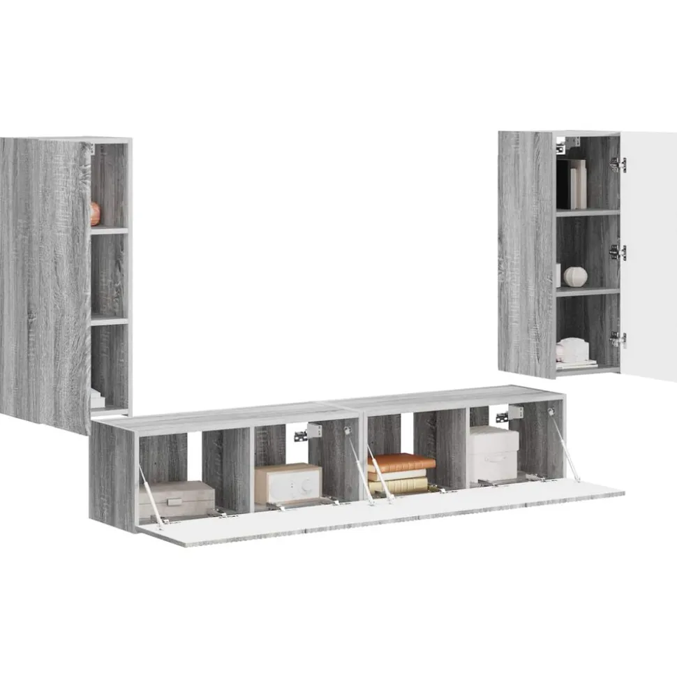 vidaXL Ensemble de meuble TV mural 4 pcs Gris Sonoma Bois d'ingénierie