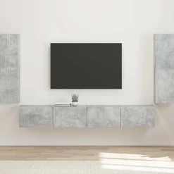 vidaXL Ensemble de meuble TV mural 4 pcs Gris béton Bois d'ingénierie