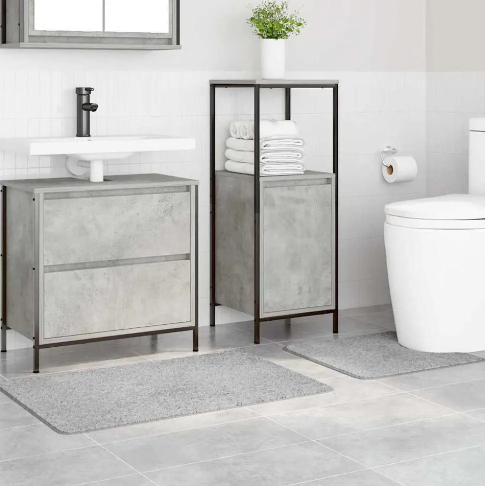 vidaXL Ensemble de tapis de bain antidérapants 2 pcs Gris PP