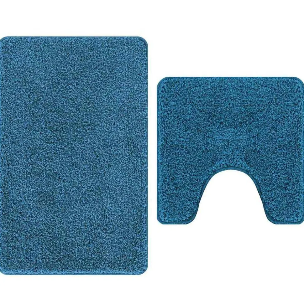 vidaXL Ensemble de tapis de bain antidérapants 2 pcs Bleu PP