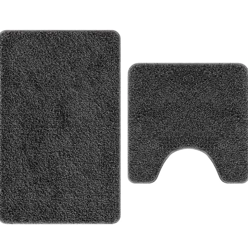 vidaXL Ensemble de tapis de bain antidérapants 2 pcs Gris foncé PP