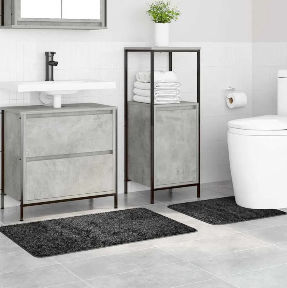 vidaXL Ensemble de tapis de bain antidérapants 2 pcs Gris foncé PP