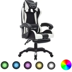 vidaXL Fauteuil de jeux vidéo avec LED RVB Blanc et noir Similicuir