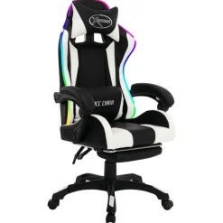 vidaXL Fauteuil de jeux vidéo avec LED RVB Blanc et noir Similicuir