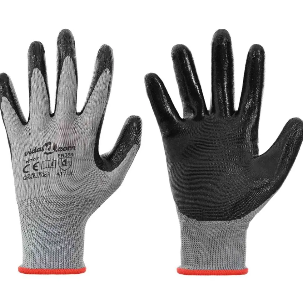 vidaXL Gants de Travail 12 pcs Gris et Noir 7 / S Polyester